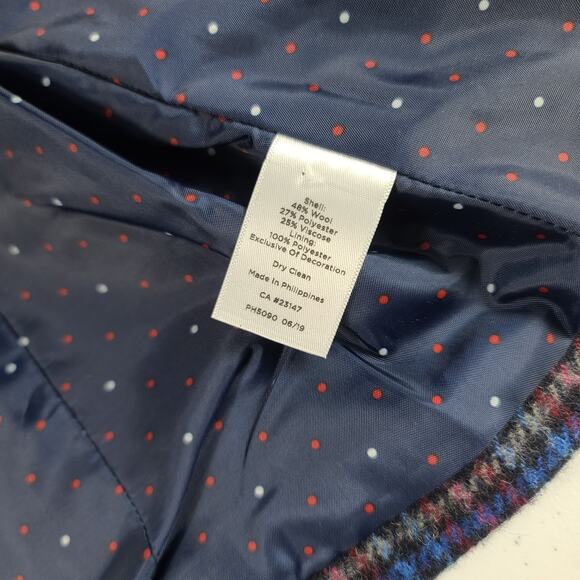 Talbots Navy Blue Pink Red Green Plaid Lined Wool Blend Jacket Blazer Coat 10 P - Picture 6 of 6
